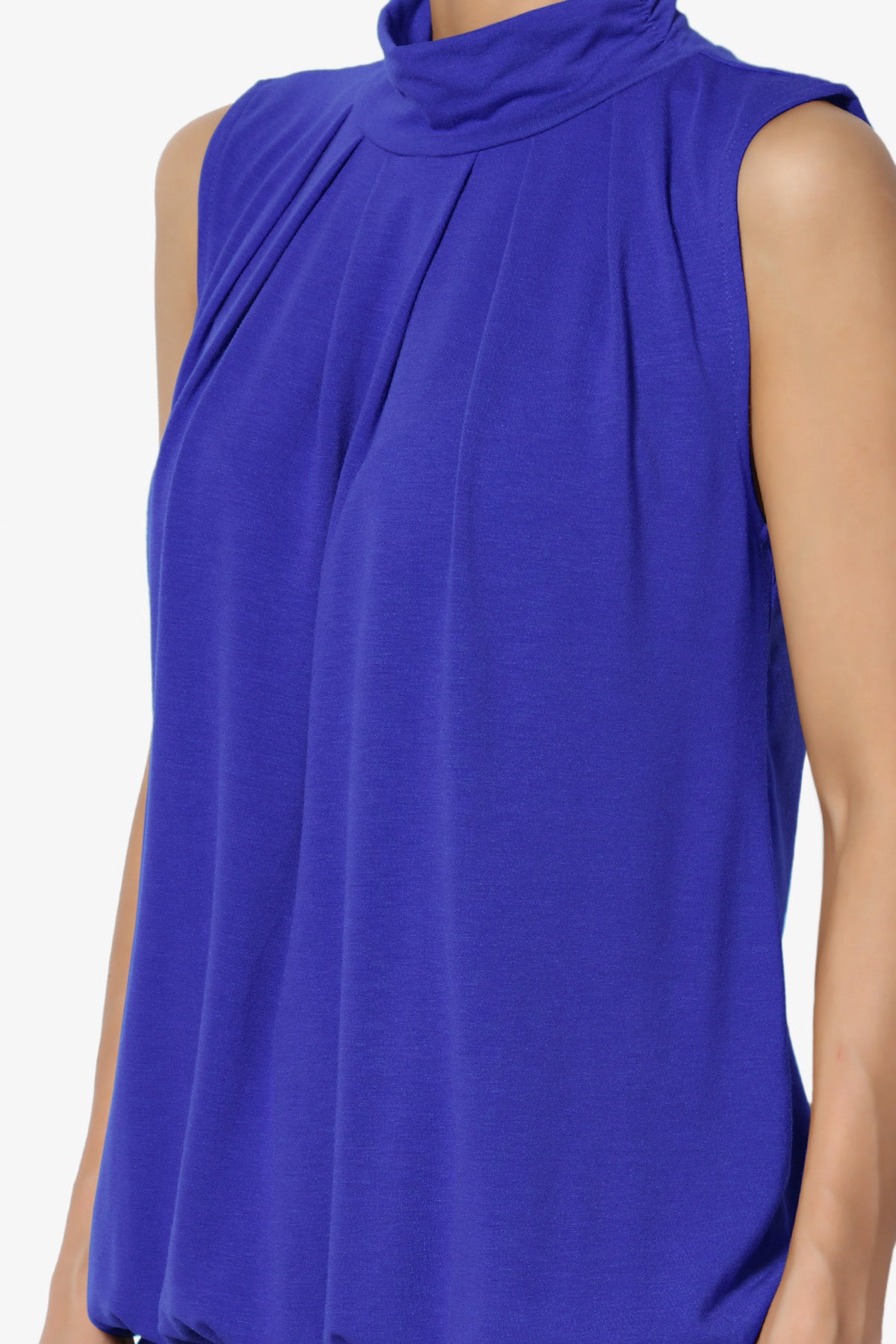 Load image into Gallery viewer, Jibbitz Sleeveless Mock Neck Pleated Top BRIGHT BLUE_5
