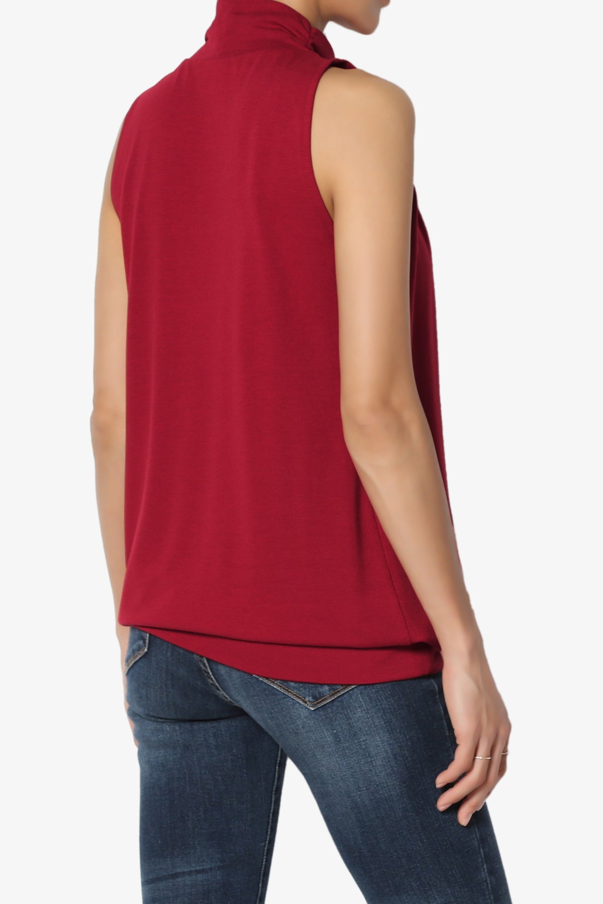 Jibbitz Sleeveless Mock Neck Pleated Top BURGUNDY_4