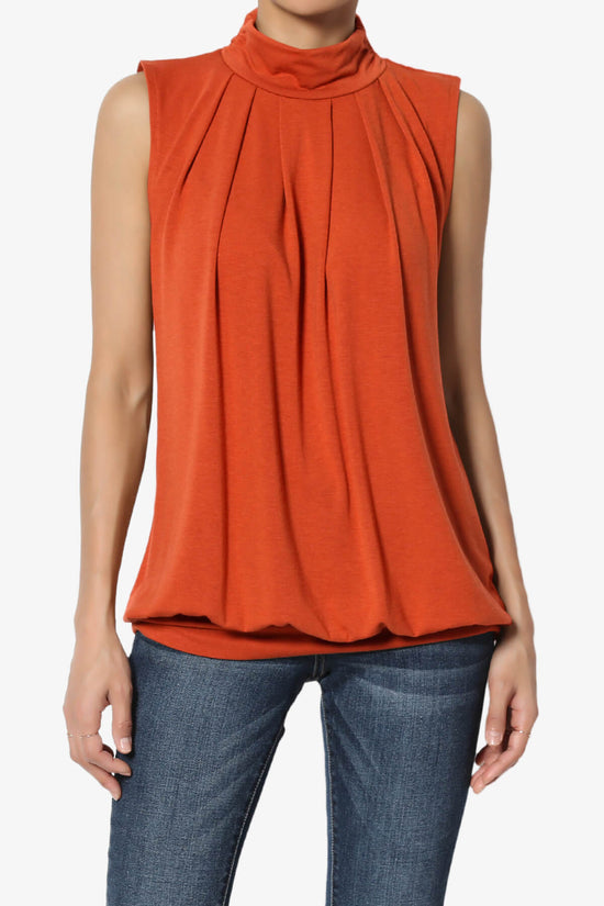 Load image into Gallery viewer, Jibbitz Sleeveless Mock Neck Pleated Top COPPER_1

