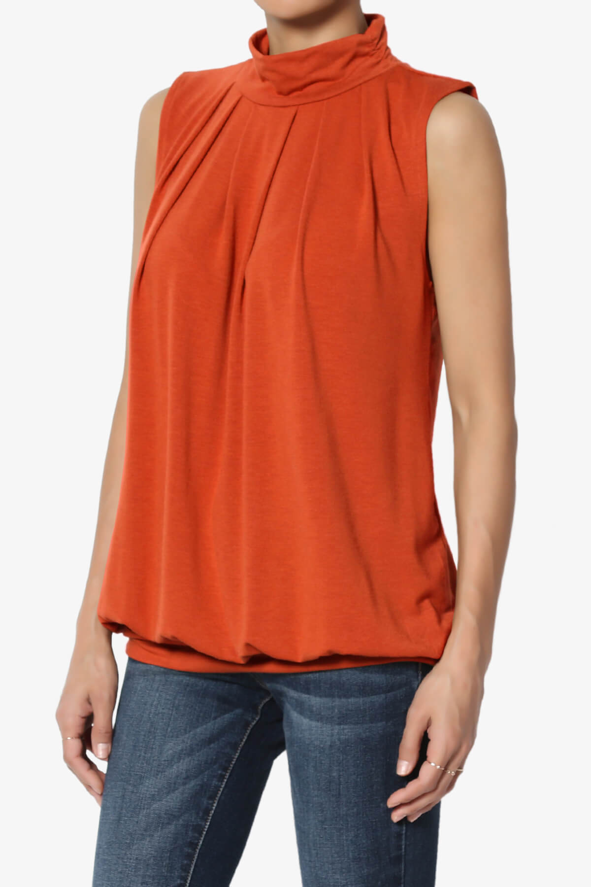 Load image into Gallery viewer, Jibbitz Sleeveless Mock Neck Pleated Top COPPER_3
