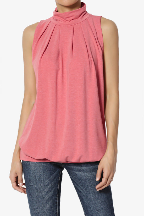 Load image into Gallery viewer, Jibbitz Sleeveless Mock Neck Pleated Top DESERT ROSE_1
