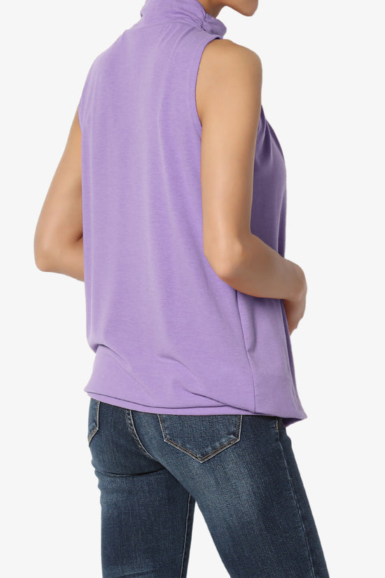 Jibbitz Sleeveless Mock Neck Pleated Top LAVENDER_4