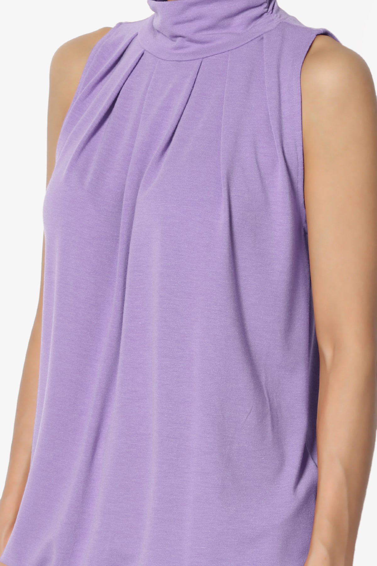 Load image into Gallery viewer, Jibbitz Sleeveless Mock Neck Pleated Top LAVENDER_5
