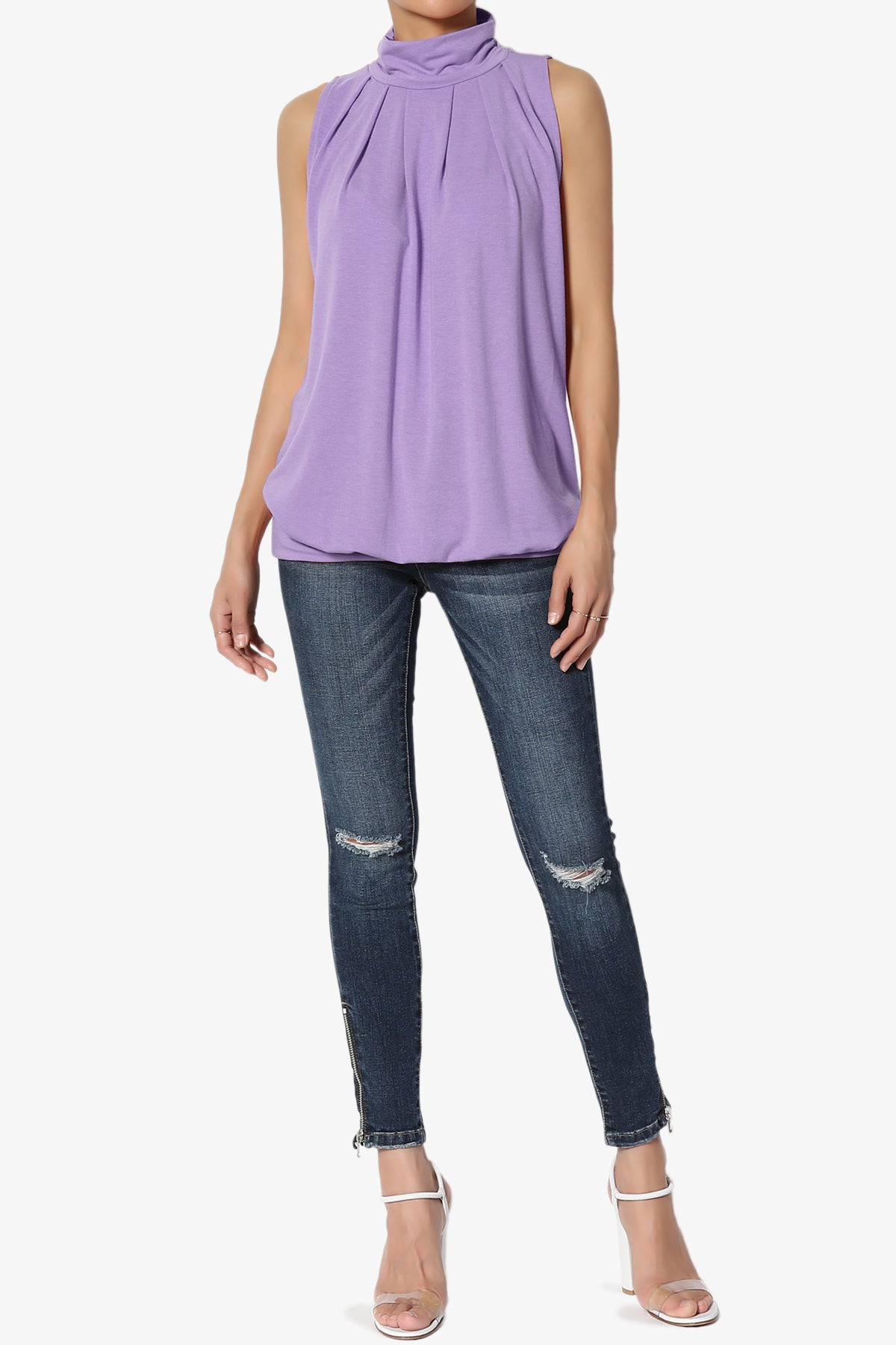 Load image into Gallery viewer, Jibbitz Sleeveless Mock Neck Pleated Top LAVENDER_6
