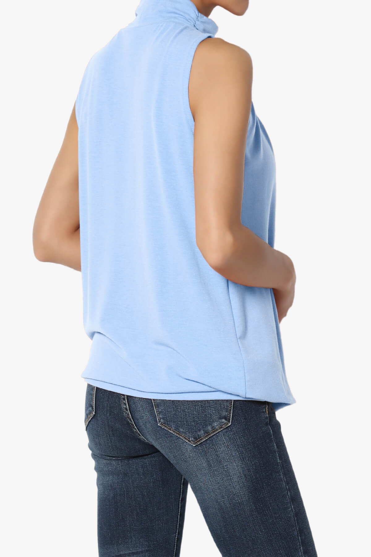 Load image into Gallery viewer, Jibbitz Sleeveless Mock Neck Pleated Top LIGHT BLUE_4
