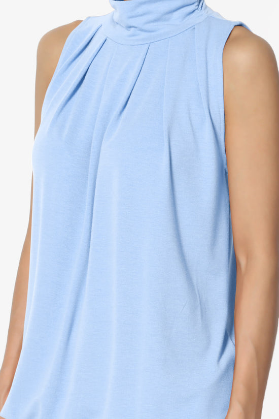 Load image into Gallery viewer, Jibbitz Sleeveless Mock Neck Pleated Top LIGHT BLUE_5
