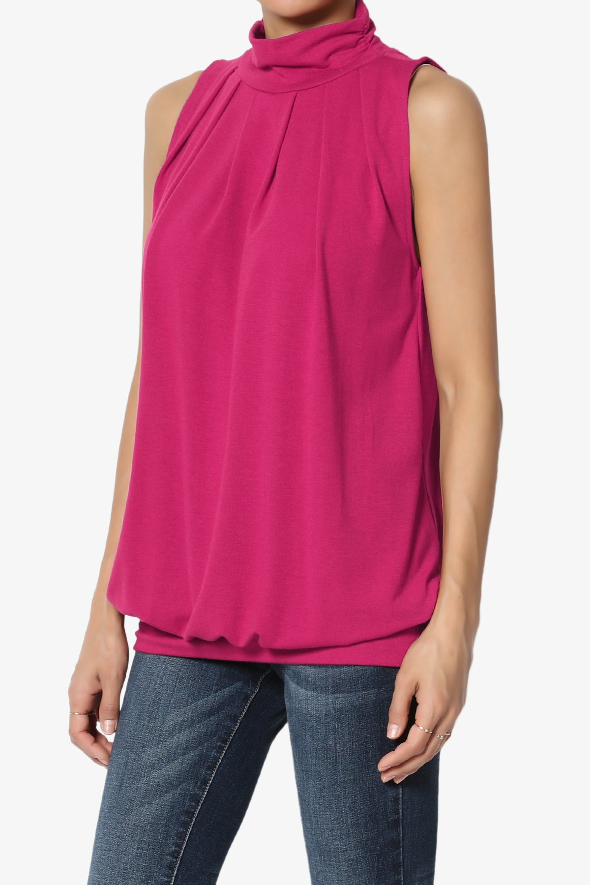 Load image into Gallery viewer, Jibbitz Sleeveless Mock Neck Pleated Top MAGENTA_3
