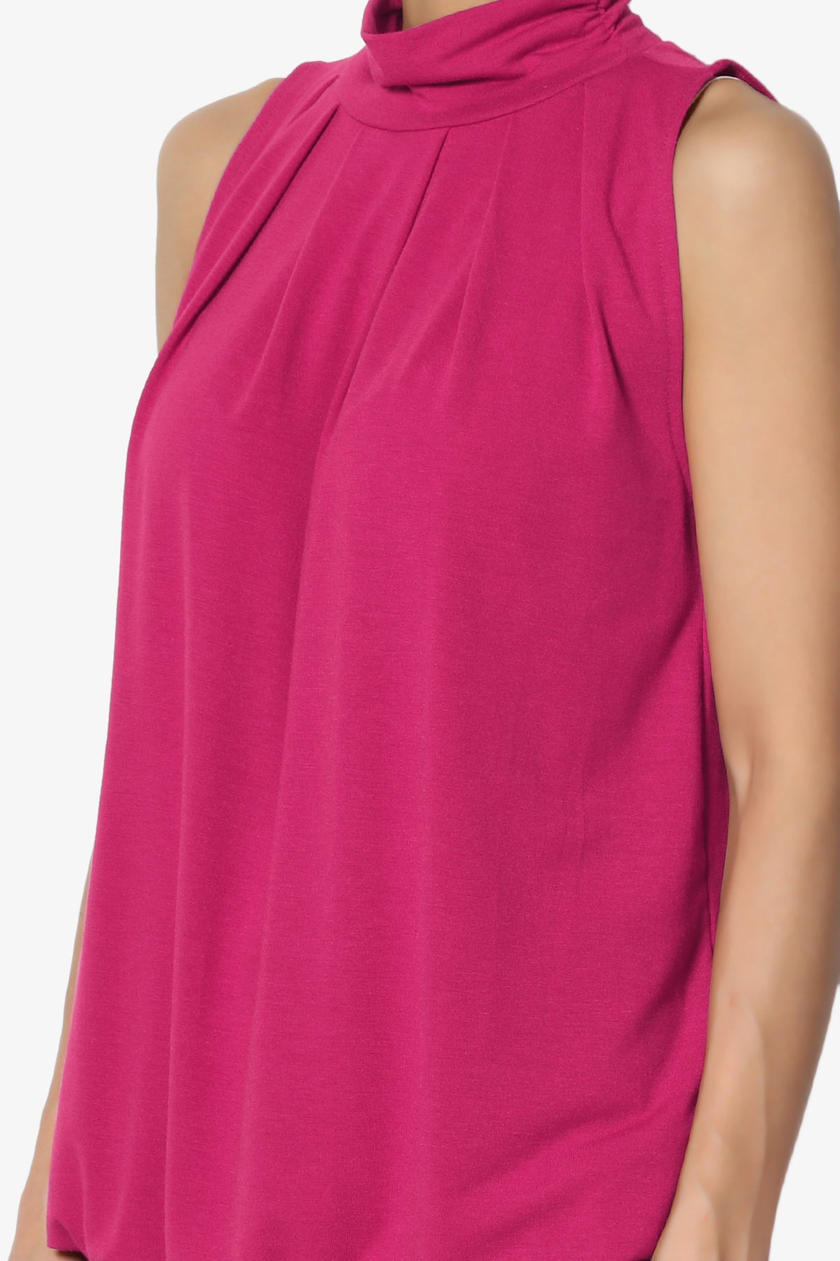 Load image into Gallery viewer, Jibbitz Sleeveless Mock Neck Pleated Top MAGENTA_5
