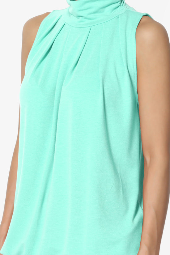 Jibbitz Sleeveless Mock Neck Pleated Top MINT_5