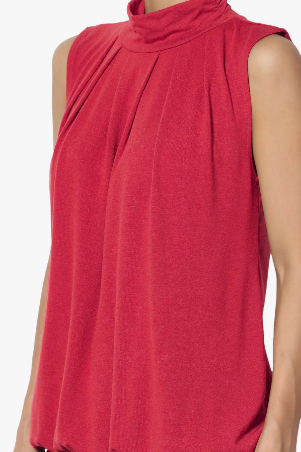 Load image into Gallery viewer, Jibbitz Sleeveless Mock Neck Pleated Top RED_5
