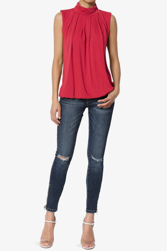 Load image into Gallery viewer, Jibbitz Sleeveless Mock Neck Pleated Top RED_6
