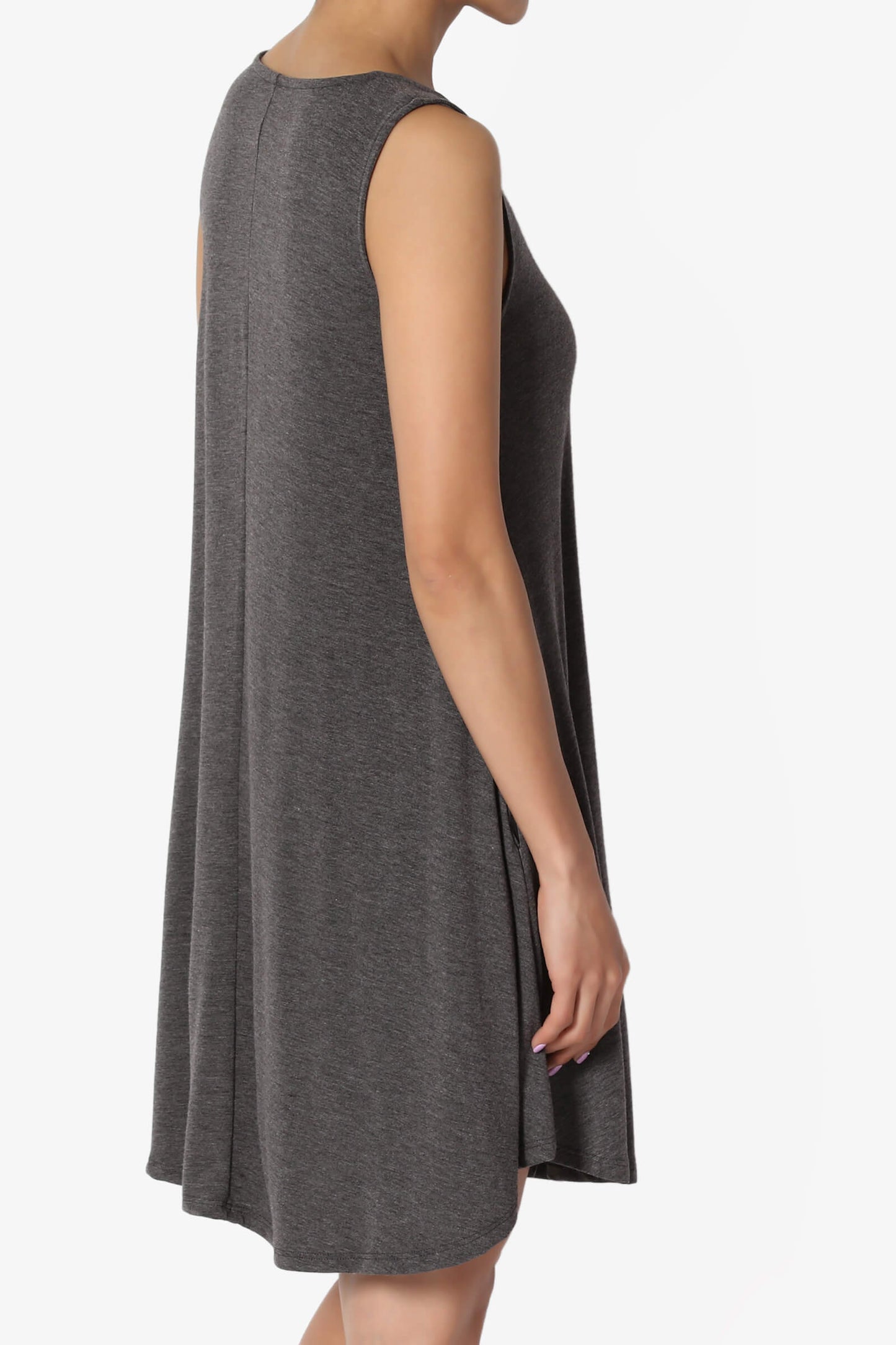 Load image into Gallery viewer, Helana Sleeveless Crew Neck Tunic Dress CHARCOAL_4
