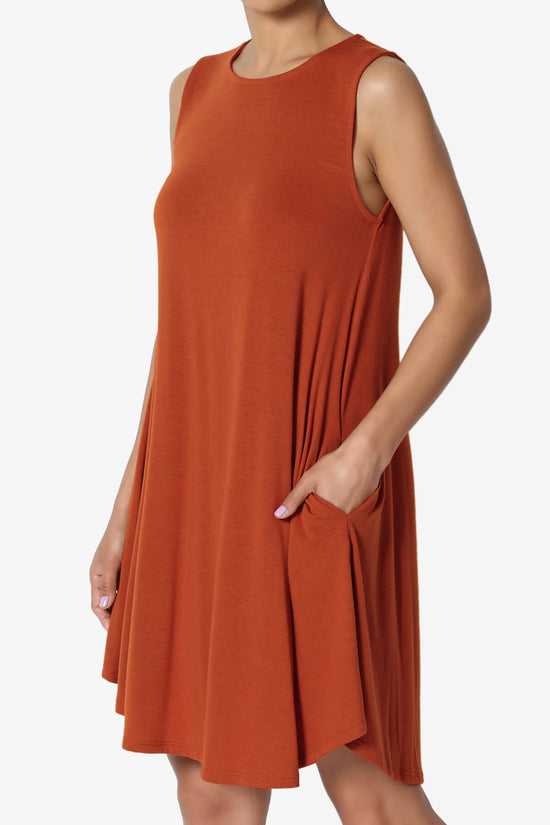 Load image into Gallery viewer, Helana Sleeveless Crew Neck Tunic Dress COPPER_3
