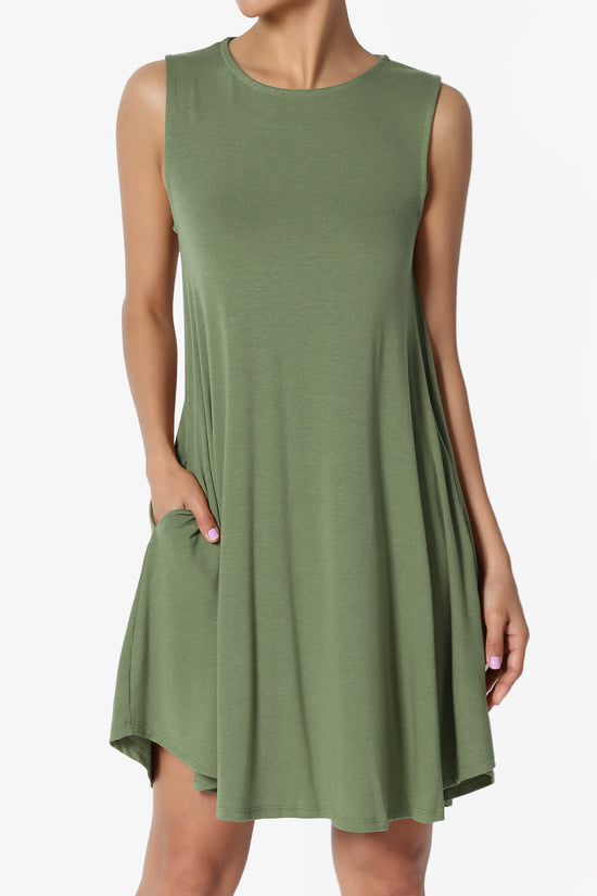 Load image into Gallery viewer, Helana Sleeveless Crew Neck Tunic Dress DUSTY OLIVE_1
