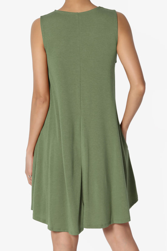 Load image into Gallery viewer, Helana Sleeveless Crew Neck Tunic Dress DUSTY OLIVE_2
