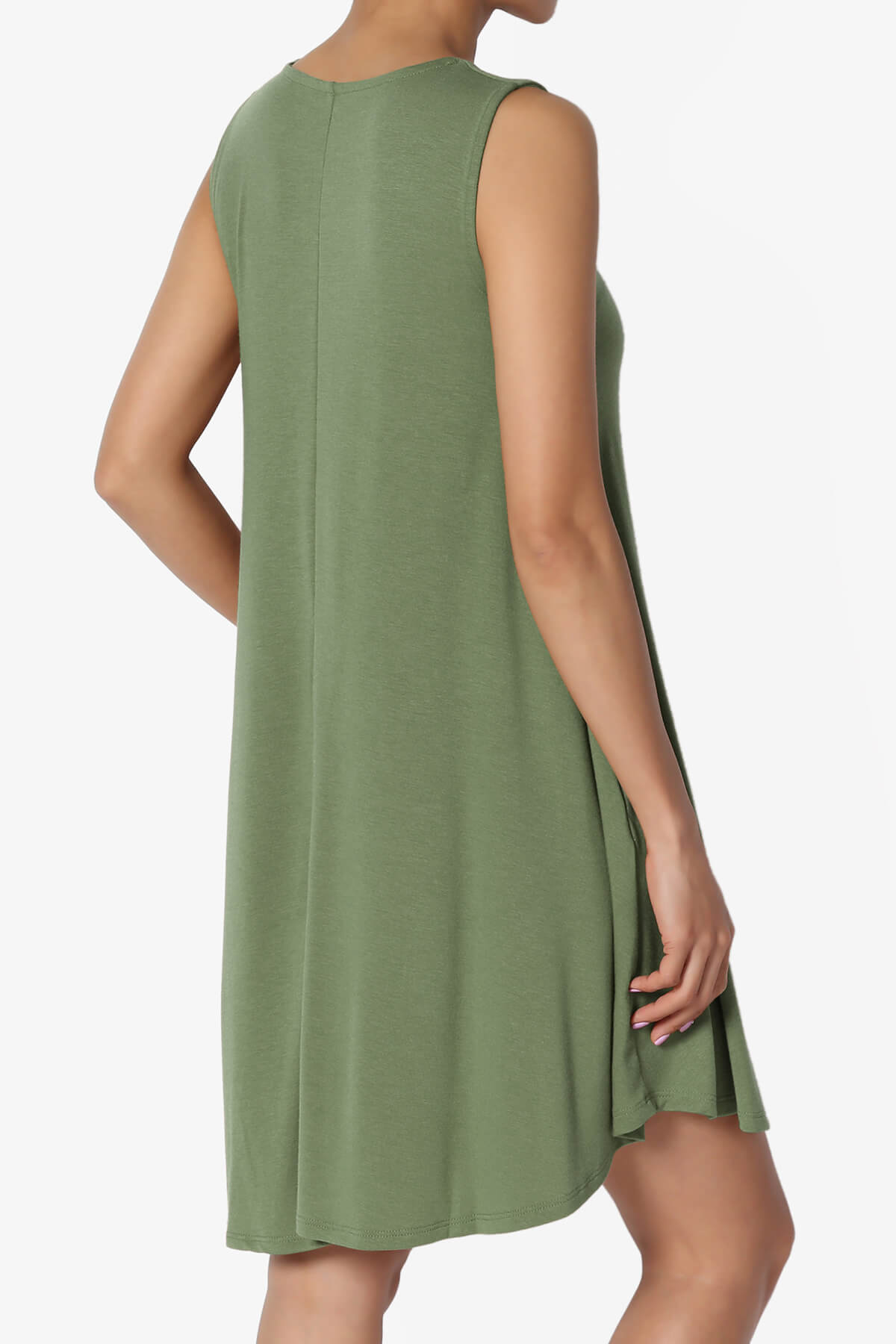 Load image into Gallery viewer, Helana Sleeveless Crew Neck Tunic Dress DUSTY OLIVE_4
