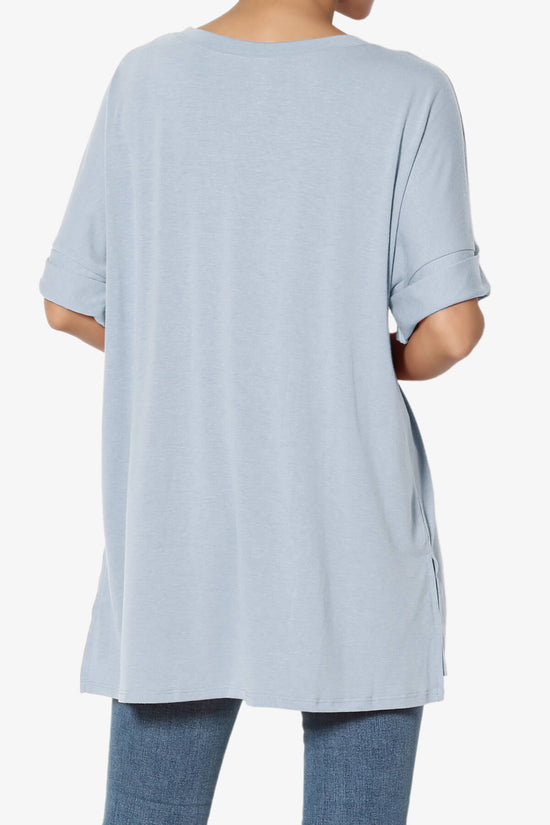 Onella Round Neck Rolled Short Sleeve Top ASH BLUE_2