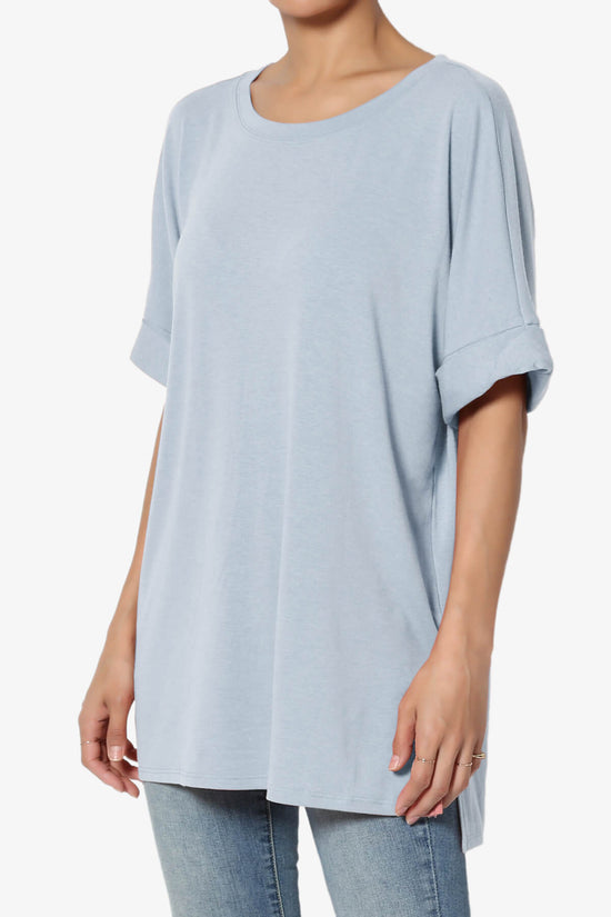 Onella Round Neck Rolled Short Sleeve Top ASH BLUE_3
