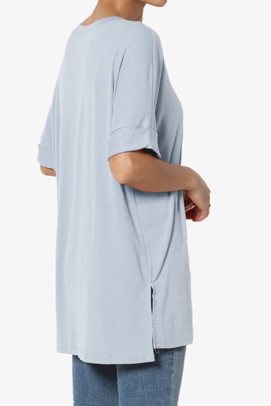 Load image into Gallery viewer, Onella Round Neck Rolled Short Sleeve Top ASH BLUE_4

