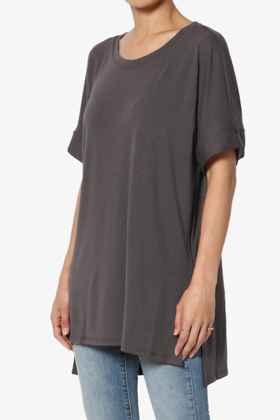 Onella Round Neck Rolled Short Sleeve Top ASH GREY_3