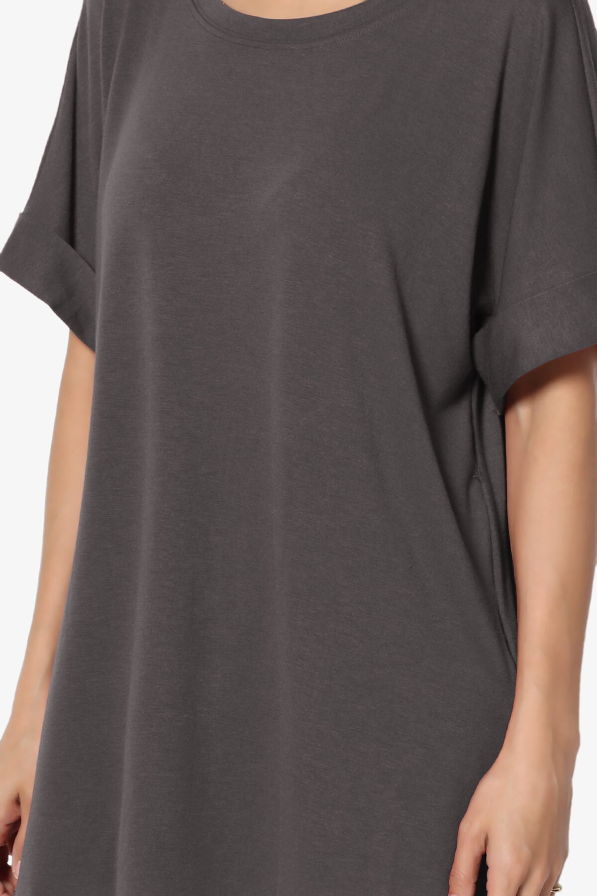 Onella Round Neck Rolled Short Sleeve Top ASH GREY_5