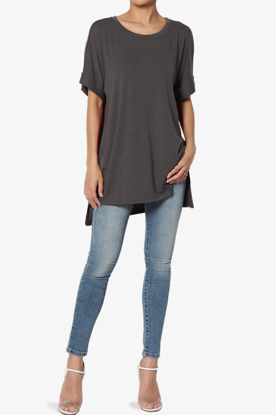 Onella Round Neck Rolled Short Sleeve Top ASH GREY_6