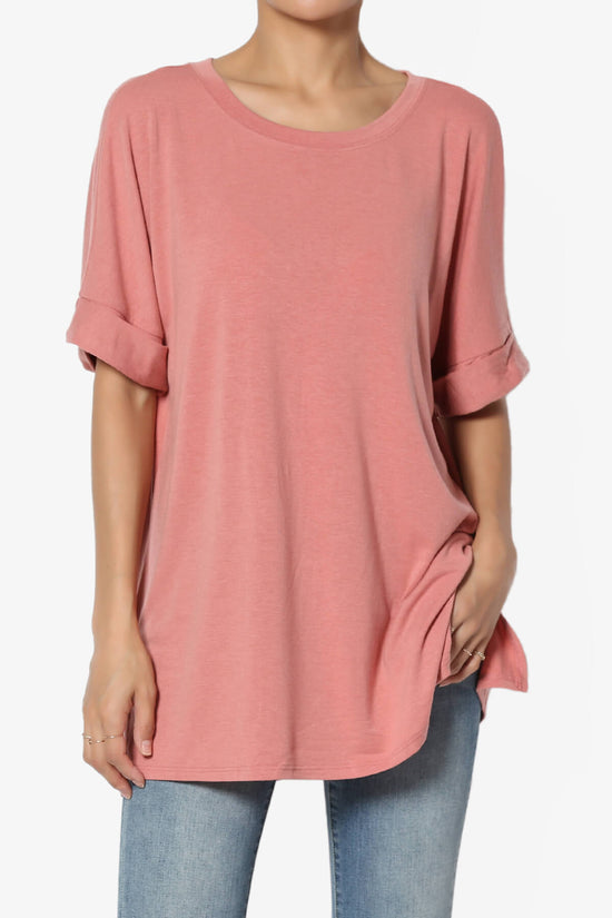 Load image into Gallery viewer, Onella Round Neck Rolled Short Sleeve Top ASH ROSE_1
