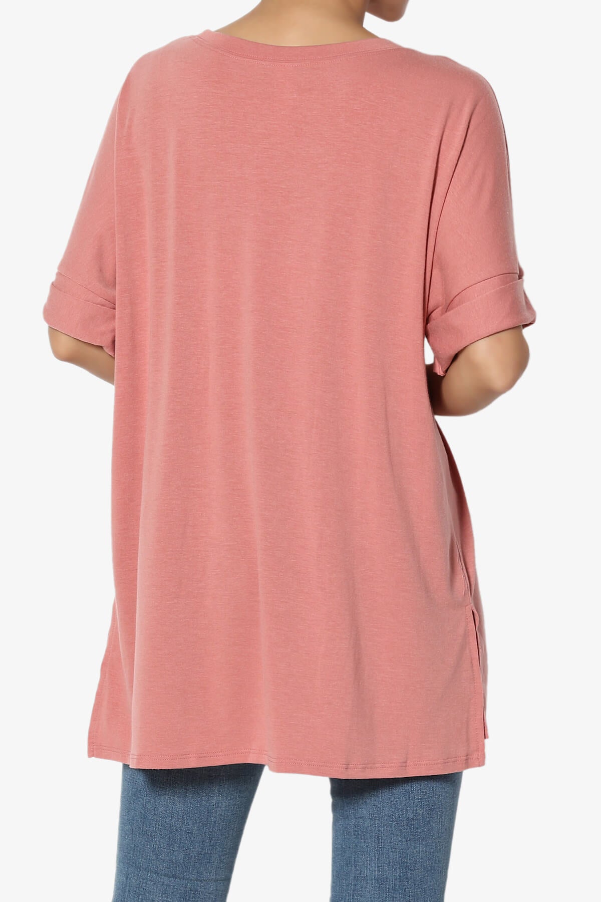 Onella Round Neck Rolled Short Sleeve Top ASH ROSE_2