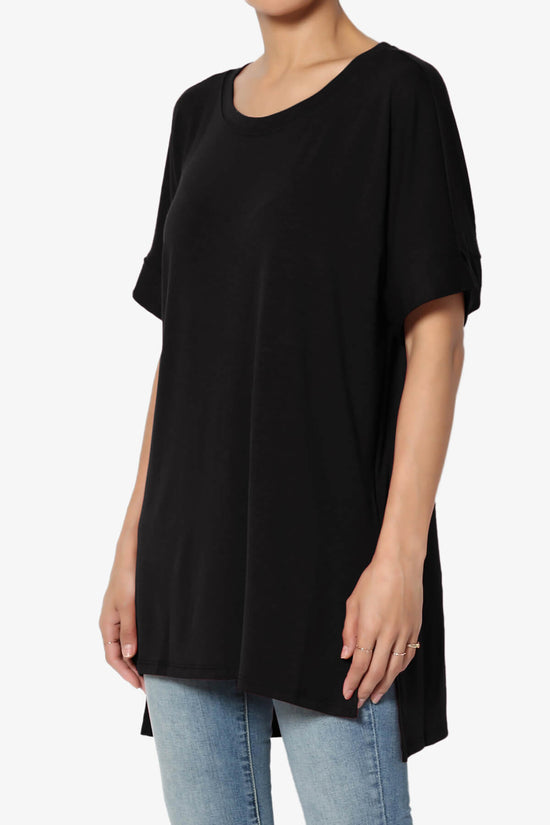 Load image into Gallery viewer, Onella Round Neck Rolled Short Sleeve Top BLACK_3
