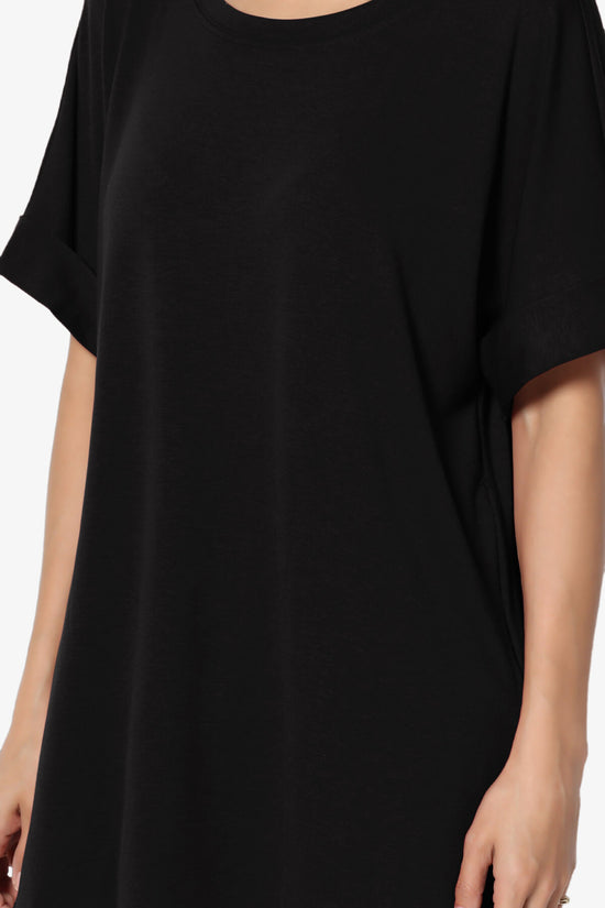 Load image into Gallery viewer, Onella Round Neck Rolled Short Sleeve Top BLACK_5
