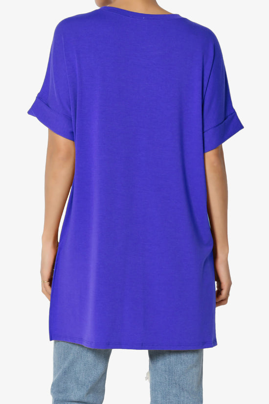 Onella Round Neck Rolled Short Sleeve Top BRIGHT BLUE_2