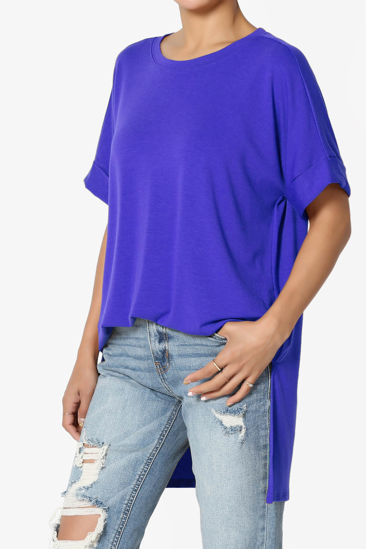 Onella Round Neck Rolled Short Sleeve Top BRIGHT BLUE_3