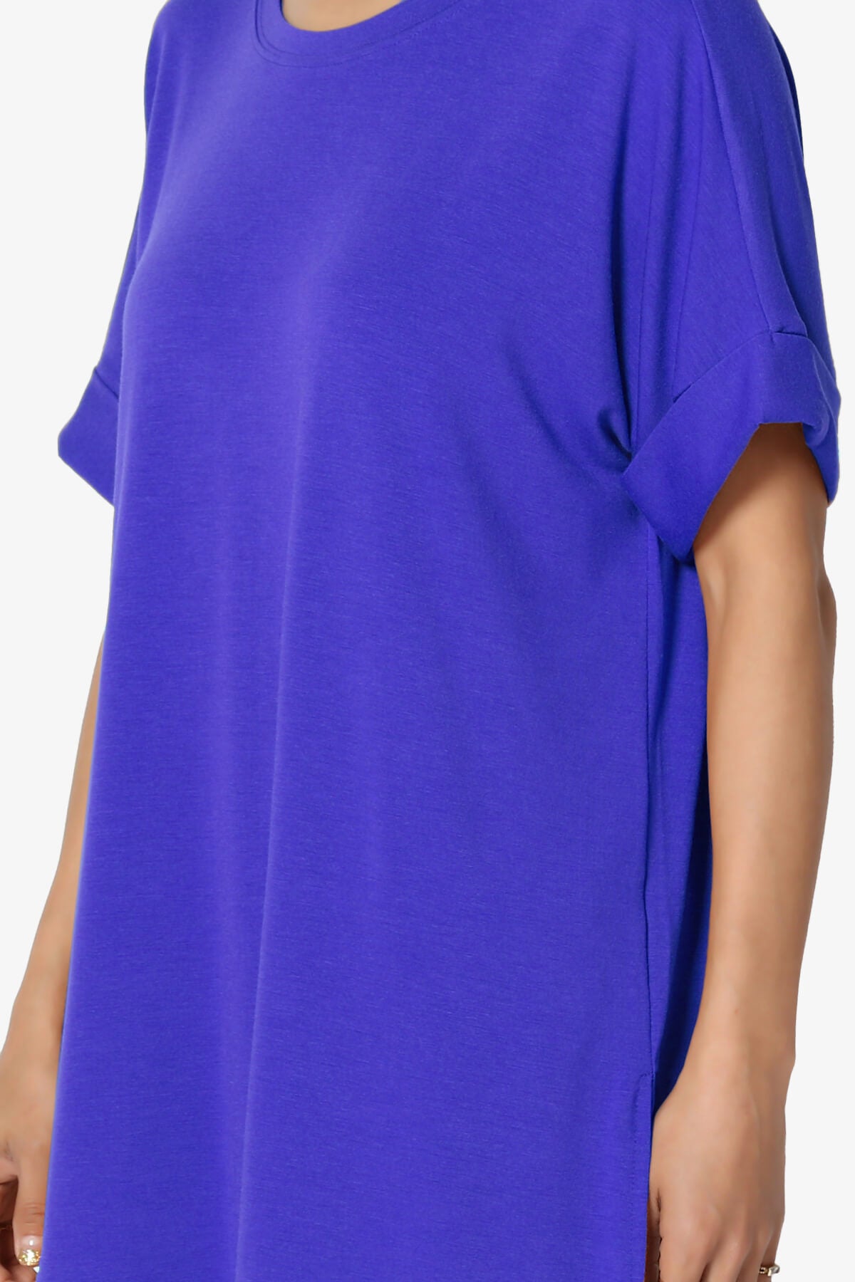 Onella Round Neck Rolled Short Sleeve Top BRIGHT BLUE_5