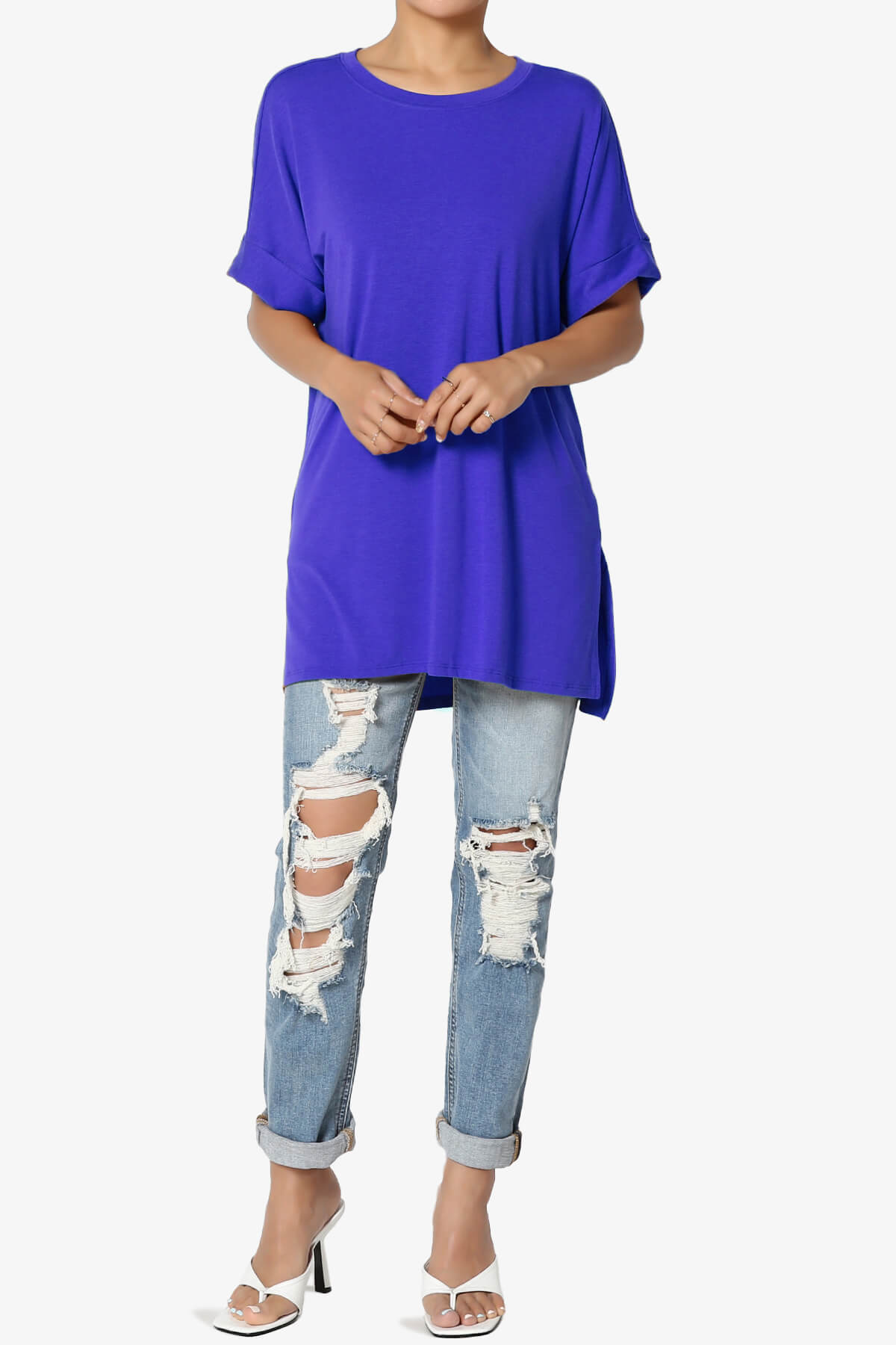 Onella Round Neck Rolled Short Sleeve Top BRIGHT BLUE_6