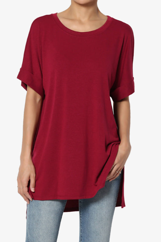 Load image into Gallery viewer, Onella Round Neck Rolled Short Sleeve Top BURGUNDY_1
