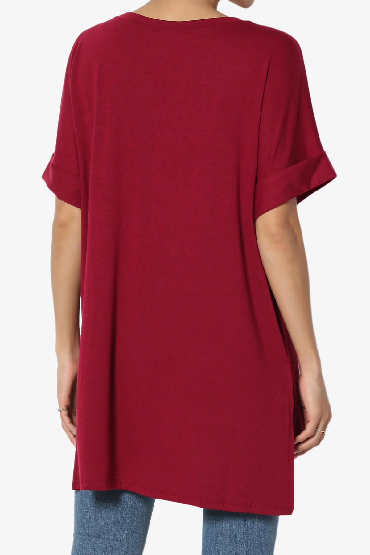 Load image into Gallery viewer, Onella Round Neck Rolled Short Sleeve Top BURGUNDY_2
