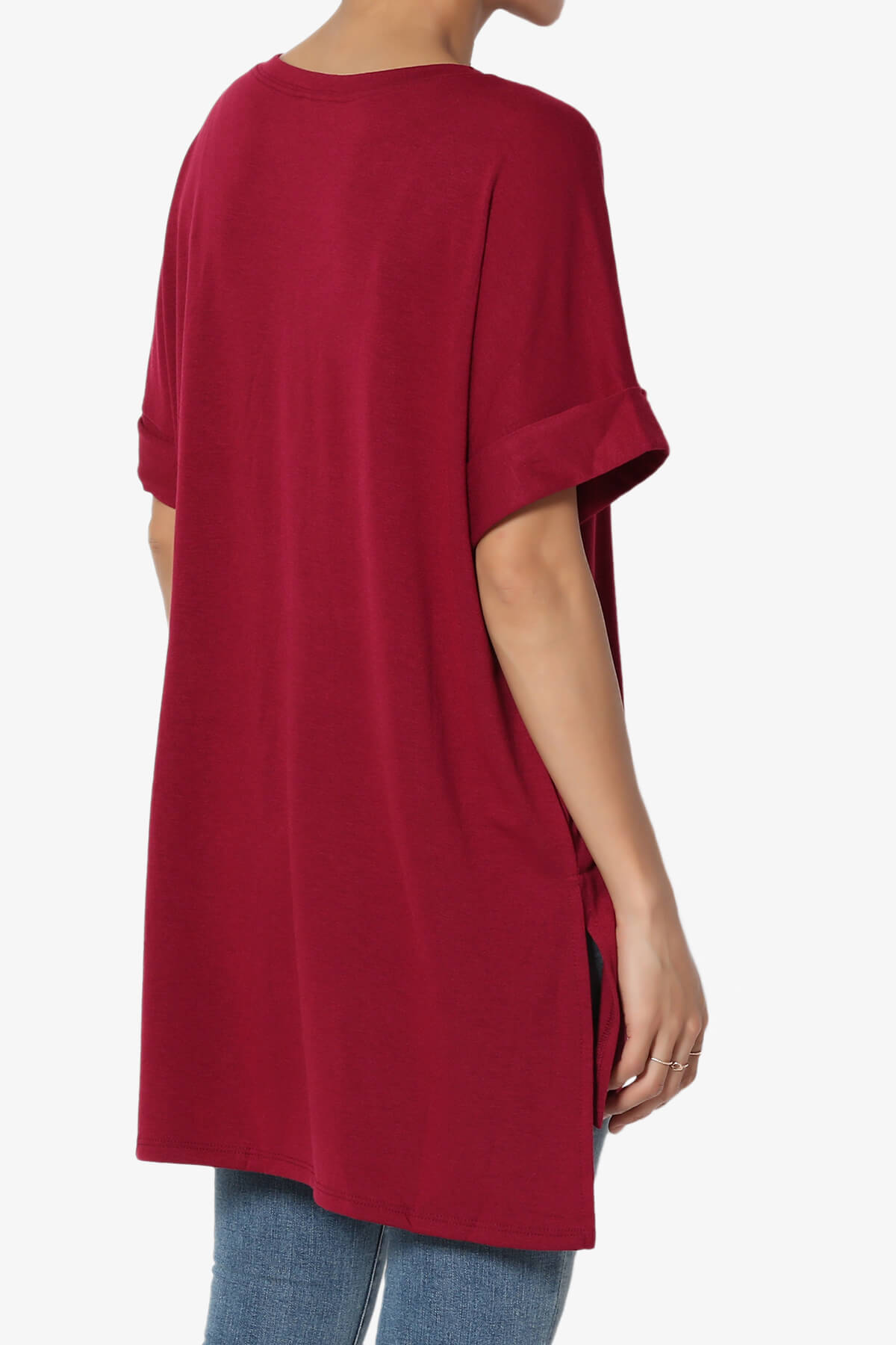 Load image into Gallery viewer, Onella Round Neck Rolled Short Sleeve Top BURGUNDY_4
