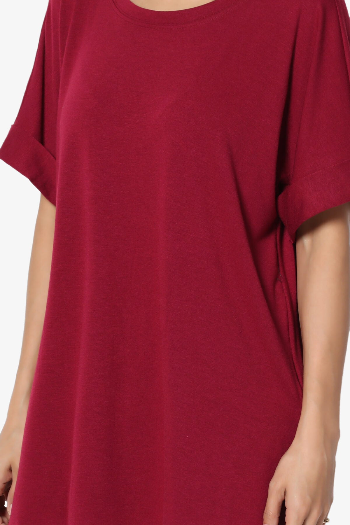 Load image into Gallery viewer, Onella Round Neck Rolled Short Sleeve Top BURGUNDY_5
