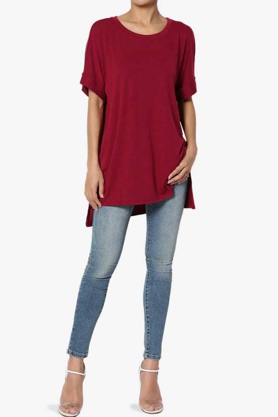 Load image into Gallery viewer, Onella Round Neck Rolled Short Sleeve Top BURGUNDY_6
