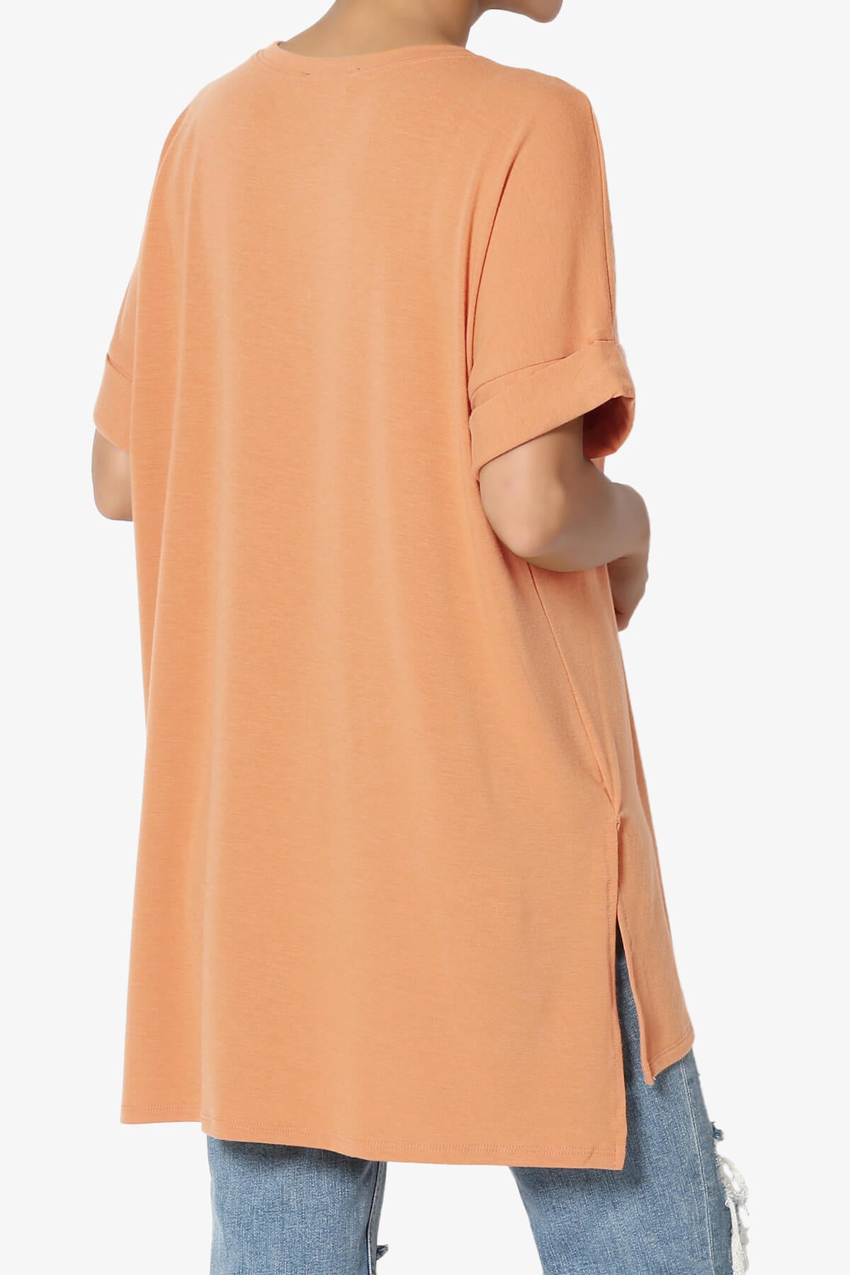 Load image into Gallery viewer, Onella Round Neck Rolled Short Sleeve Top BUTTER ORANGE_4

