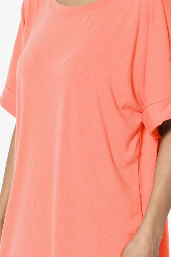 Onella Round Neck Rolled Short Sleeve Top CORAL_5
