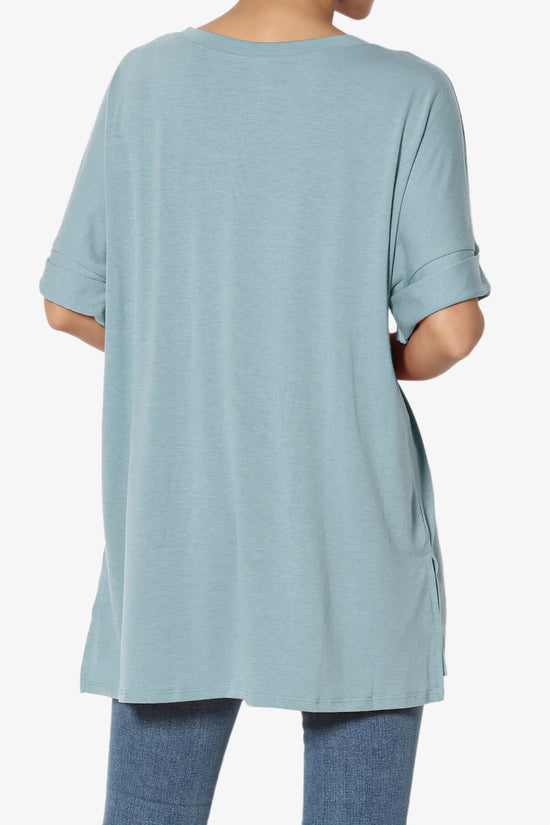 Onella Round Neck Rolled Short Sleeve Top DUSTY BLUE_2