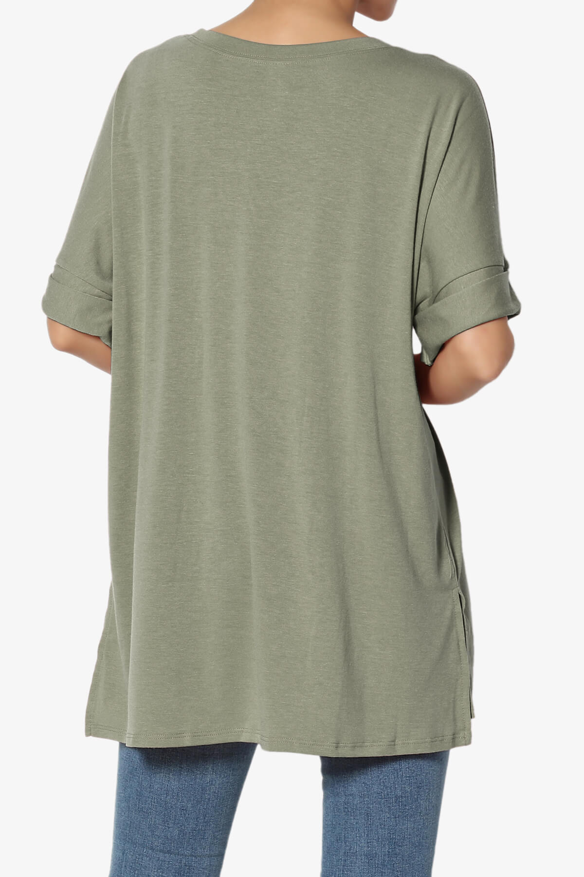 Onella Round Neck Rolled Short Sleeve Top DUSTY OLIVE_2