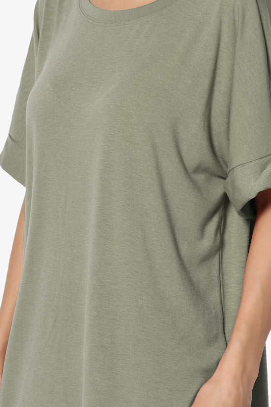 Onella Round Neck Rolled Short Sleeve Top DUSTY OLIVE_5