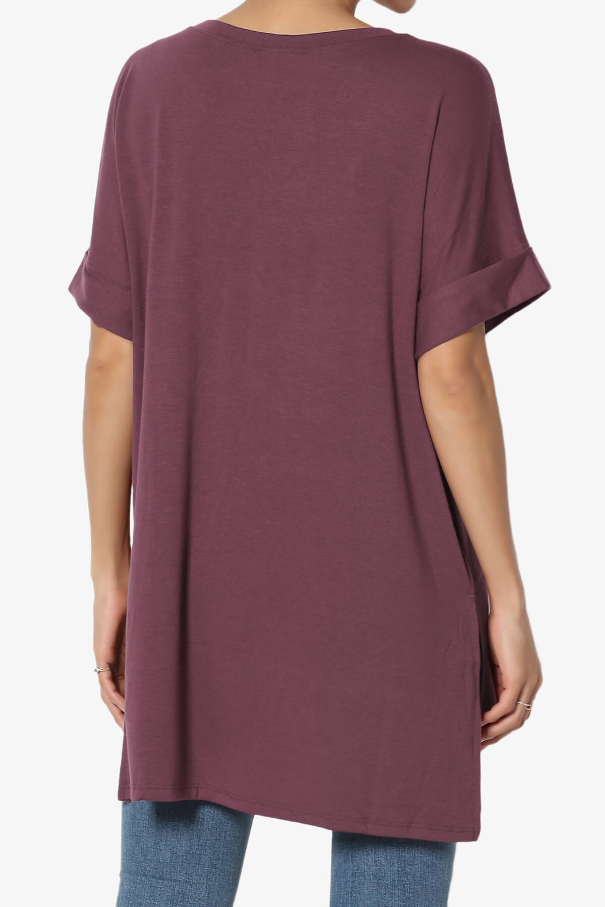 Onella Round Neck Rolled Short Sleeve Top DUSTY PLUM_2