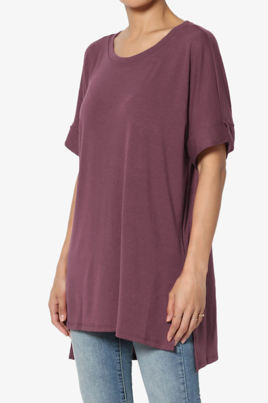 Onella Round Neck Rolled Short Sleeve Top DUSTY PLUM_3