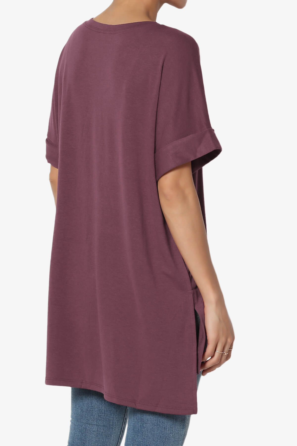 Onella Round Neck Rolled Short Sleeve Top DUSTY PLUM_4