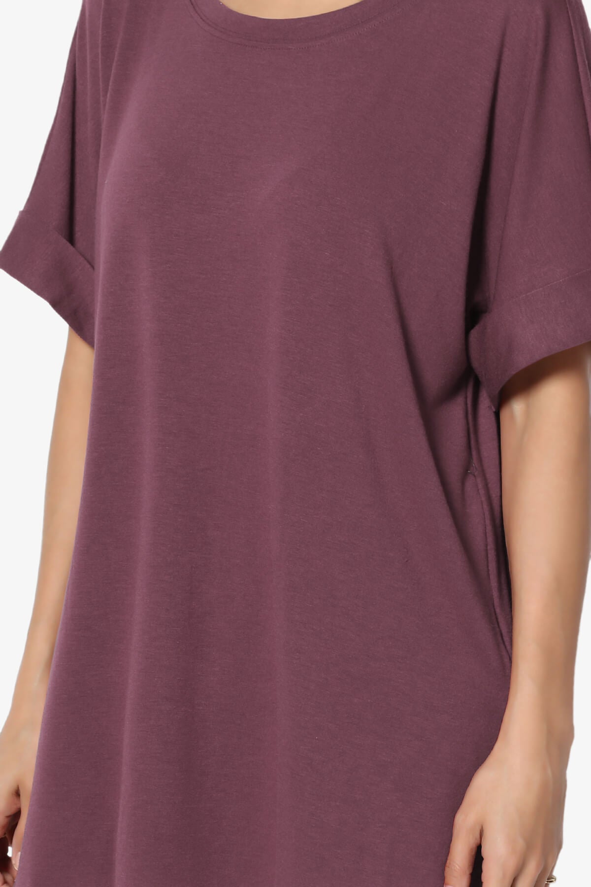 Load image into Gallery viewer, Onella Round Neck Rolled Short Sleeve Top DUSTY PLUM_5
