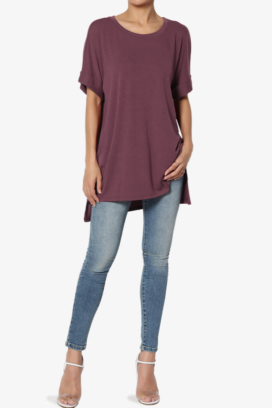 Onella Round Neck Rolled Short Sleeve Top DUSTY PLUM_6