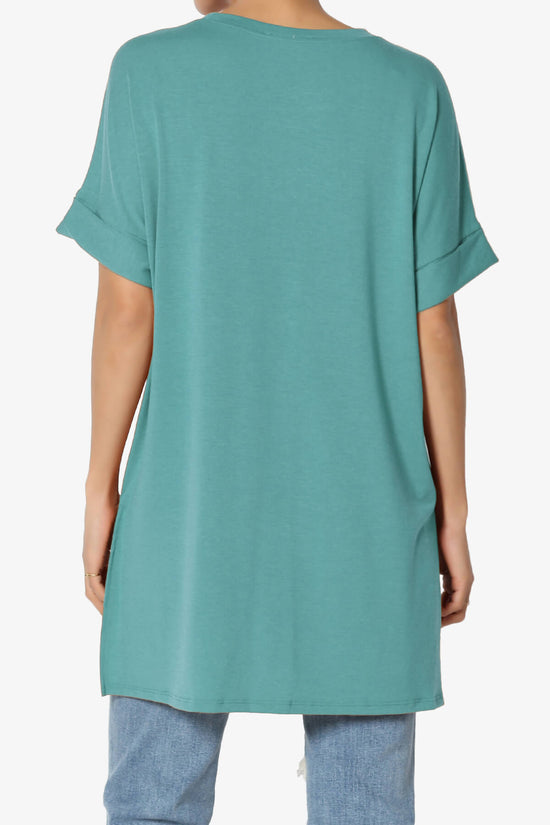 Onella Round Neck Rolled Short Sleeve Top DUSTY TEAL_2
